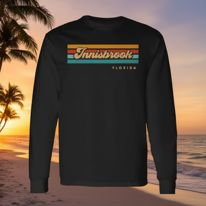 T-shirt a maniche lunghe Innisbrook Florida con design vintage a righe tramonto - Product Image 3