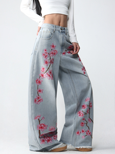 Nouveau <span class=keywords><strong>Jean</strong></span> Large en Denim Brodé Taille Mi-Haute pour Femme, Style Tendance et Personnalisé - Product Image 5