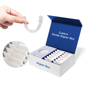 Cajas de papel de Alineadores dentales de cartón rígido con imán de lujo reciclable, caja de embalaje de alineador de dientes transparente con tapa magnética personalizada