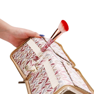 Cracked Metallic PU Large Capacity Durable <b>Makeup</b> <b>Brush</b> Roll Bag Portable Zipper Cosmetic <b>Brush</b> Storage <b>Case</b> with Elastic Slots - Product Image 5