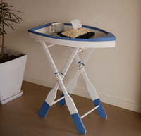 Table basse pliable au design nautique, en bois massif, avec pieds en forme d'aviron, table d'appoint, décoration d'intérieur, étagère de rangement