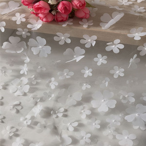 宽度130厘米花3 d绣花网眼蕾丝面料彩色珠子花卉薄纱面料女式时尚婚纱礼服 - Product Image 4