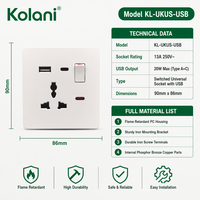Enchufe de Pared Universal Kolani UK con Carga Rápida USB A+C de 20W e Indicador, Enchufe Múltiple de PC Blanco con Control de Energía