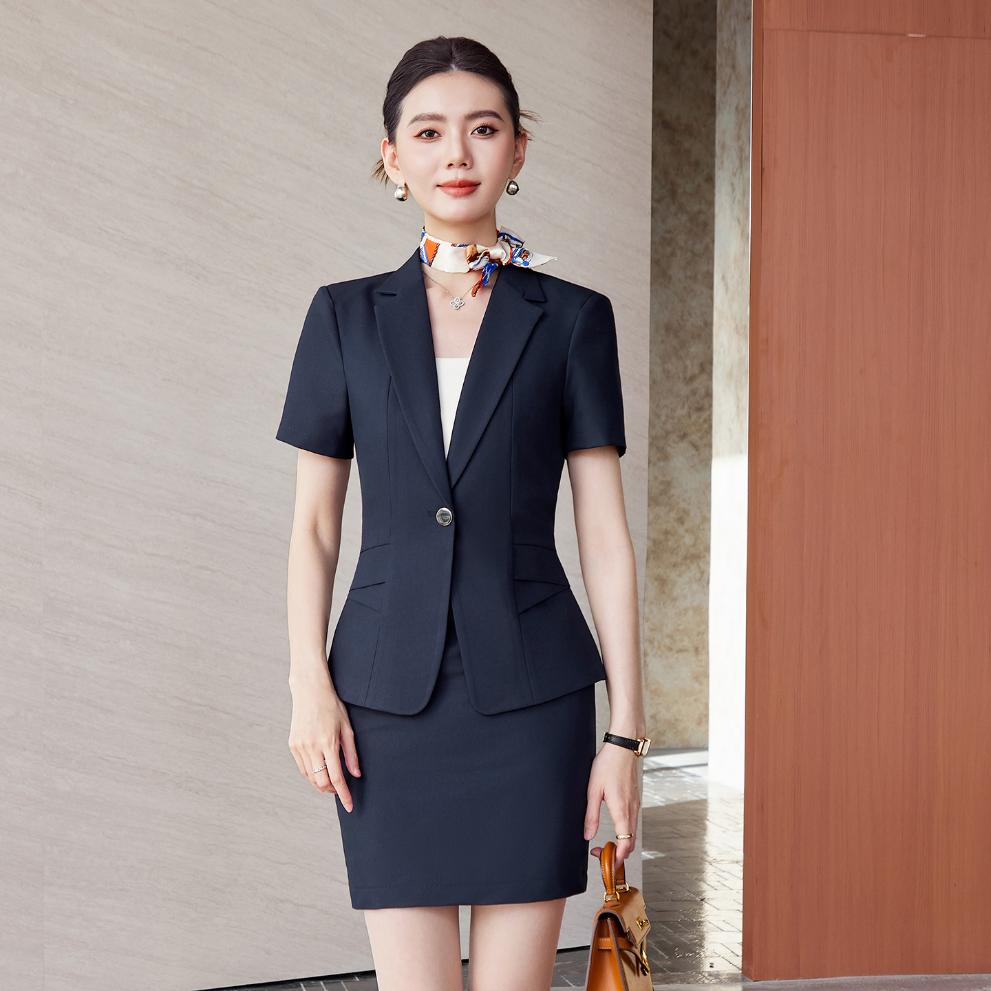 Elegant Navy Blue Corporate Dress for Professional Women