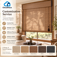 Stores en bois tissés sur mesure, options de couleur Lin Beige Noyer Mocha pour le traitement des fenêtres de salons d'hôtels modernes et d'intérieurs.