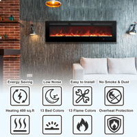 Luxstar 30 "cheminée électrique murale effet de flamme réaliste thermostat réglable gradateur télécommande 1500W acier américain