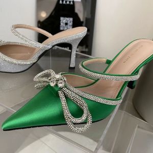 Sandalias de Tacón Alto con Tela de Seda, Estilo Nuevo, Brillantes, Elegantes y Sensuales, Color Verde, para Mujer - Product Image 1