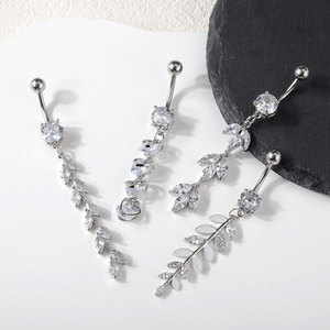In acciaio <span class=keywords><strong>inox</strong></span> ipoallergenico ciondolo anello Ombligo 14G 10mm Sexy pulsante ombelico Piercing chiaro zircone rotondo - Product Image 5
