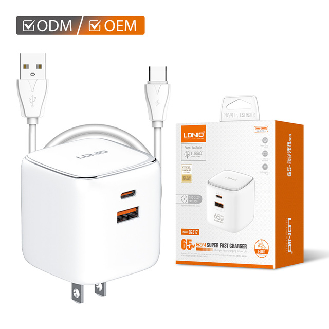 LDNIO Q2617 65W GaN USB-C PD Charger for Laptop OEM ODM Custom Logo Wall Power Adapter Wholesale Factory Direct EU US UK Plug