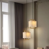 Suspension LED carrée minimaliste moderne en laiton blanc et albâtre, installation facile, luminaire d'intérieur pour hôtel, salon, salle à manger