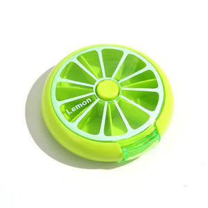 Boîte à médicaments ronde en ABS personnalisée à 7 compartiments avec un design de fruits sous-emballés rotatif à pression pour un usage en déplacement, un mini-tiroir, des cadeaux - Product Image 5