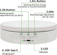 Présentoir rotatif rechargeable 2 en 1 avec grand couvercle de remplacement de 8.66 pouces pour plateau tournant de photographie