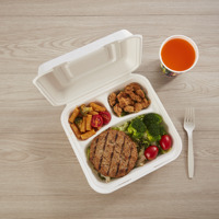 Boîte à bento jetable biodégradable à 3 compartiments en bagasse de canne à sucre avec gaufrage pour sushis et gelées
