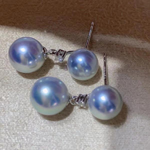 S925 Silver DIY <b>Pearl</b> Accessories 8-10mm Round Bead Earnail with Empty Stand Double <b>Pearl</b> <b>Jewelry</b> Earring 21751 - Product Image 3