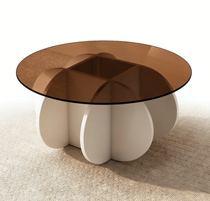 <span class=keywords><strong>Table</strong></span> basse élégante à pieds incurvés pour la maison ou le bureau - <span class=keywords><strong>Table</strong></span> centrale décorative <span class=keywords><strong>en</strong></span> <span class=keywords><strong>verre</strong></span> fumé et bois naturel - Product Image 5