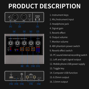 Interface audio USB, <span class=keywords><strong>2</strong></span> entrées XLR, carte son, alimentation fantôme 48V, enregistrement d'instruments et de micros, PC, Mac, diffusion en direct, fabrication industrielle - Product Image 4
