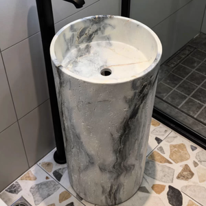 Lavabo de Baño de Mármol Blanco en Oferta, Diseño Moderno, Lavabo de Pedestal de Superficie Sólida Artificial para Hoteles - Product Image 5