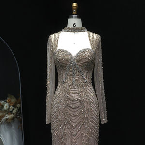 Per Jancember LSZ635 da donna sirena abito da ballo nuziale lucente a manica lunga Champagne 3D modello naturale piume - Product Image 2