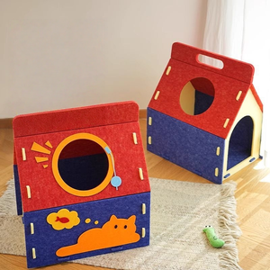 Warm Eco-Friendly Durable Cartoon Pattern Felt Portable Cat <b>Bed</b> Scratcher Tunnel All-season Cozy Rest <b>House</b> for Indoor Carton - Product Image 3