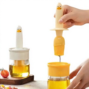 Duck Shape Silicone Oil <b>Brush</b> <b>Bottle</b> Integrated Glass Oil Dispenser Kitchen Cooking Basting <b>Brush</b> For BBQ Grilling Baking - Product Image 1