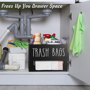 Wooden plastic <b>wrap</b> storage box, garbage bag organizer, <b>kitchen</b> plastic bag dispenser, pull-out paper towel box - Product Image 5