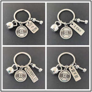 Portachiavi in lega di zinco con lettere inglesi a forma di manubrio e bilanciere per fitness, come regalo per mio padre - Product Image 1