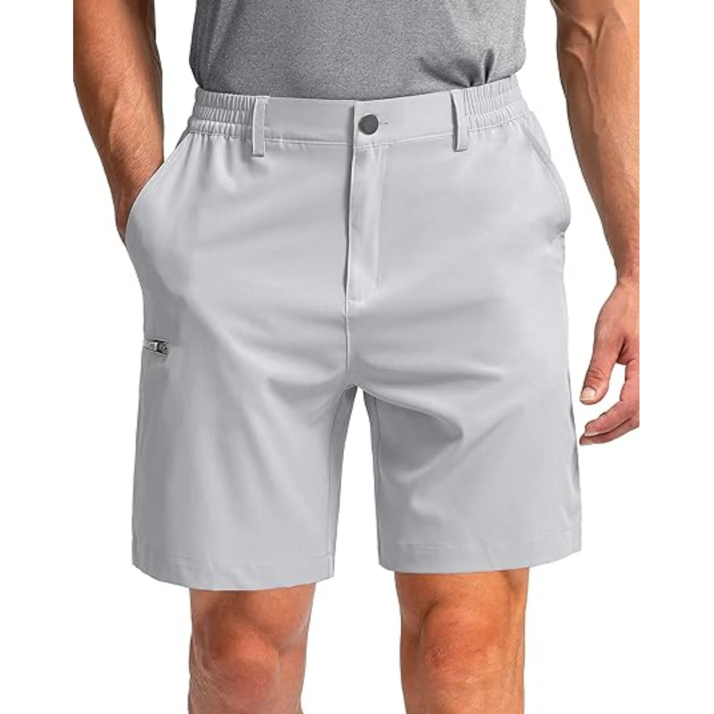 100% Polyester 6 Pocket Cargo Shorts Heren Halve Broek 5 Inch Elastische Taille Stretch Wandelen Golf Kleding Voor Heren