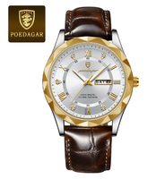 Jam Tangan Pria POEDAGAR 615 Tren Fashion Terbaru, Jam Tangan Quartz Original Tahan Air dengan Tali Kulit untuk Pria, Dilengkapi Tanggal dan Hari, Penjualan Terlaris 2024