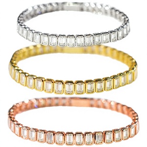 Bracelet Hip Hop en Argent S925 Plaqué Or avec Moissanite VVS, Forme Émeraude, Chaîne Tennis, Testeur 100% Passant, pour Homme et Femme - Product Image 3