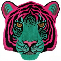 Tapis moderne de luxe à poils longs, fait main, tufté, jacquard, motif tête de tigre abstrait irrégulier, pour salon