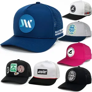 Boné de beisebol com logotipo de pvc personalizado com 5 painéis bordados em nylon e borracha, boné de couro para homens e mulheres, chapéu de caminhoneiro
