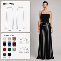Jupe longue en satin de soie noir pour femme, taille haute, style maxi, avec ceinture chaîne, pour soirée, OEM, sur mesure, vente en gros, fournisseur d'usine