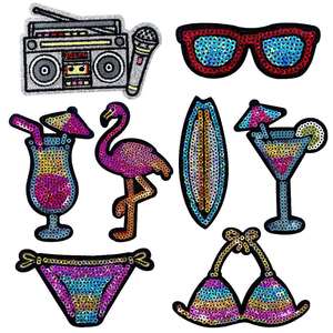 Iron-on Multicolor <b>Sequin</b> Embroidery Hawaiian Bikini Sunglass Surf Truck Car Cocktail Patch for Clothes <b>Bag</b> Decoration - Product Image 2