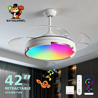 Ventilateur de plafond LED RGB rétractable d'intérieur de 42 pouces avec haut-parleur Bluetooth, télécommande, 6 vitesses, moteur DC réversible