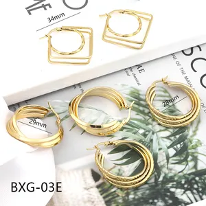 JXX HB-Earring 925 Sliver Double Gold Plated Hoop Earrings 18K + OEM Three Layer Twist Earring