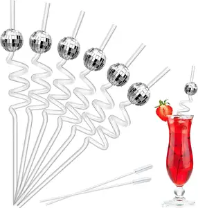 Disco Ball Straws Mirror Decorative Straws With Mini Disco Ball Disco Straw 12 Pieces Stirrers Cocktail Party Decoration