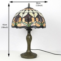 Lámpara de Mesa de Vidrio Estilo Tiffany con Flor de Tulipán LongHuiJing, Lámpara de Noche con Pantalla de 12 Pulgadas, Base de Metal, Luces para Dormitorio