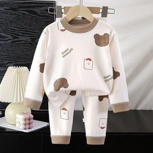 Venta al por mayor barato 2 uds otoño nuevo patrón de dibujos animados lindo cuello redondo manga larga niños niñas niños casa pijamas conjunto - Product Image 2