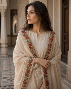 Châle d'hiver élégant en viscose à imprimé floral numérique brodé, à longues franges, léger, doux, chaud et respirant, style traditionnel - Product Image 3
