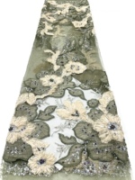 Tissu en dentelle africaine à sequins et perles avec fleurs 3D, broderie douce pour robes de mariée et vêtements élégants