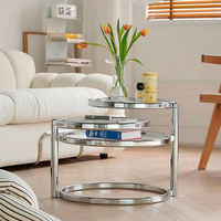 Table de café ronde en verre et acier inoxydable, meuble de salon d'appartement, design moderne, forme circulaire, gris argent