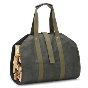 Wholesale Factory Wax canvas wood storage bag Canvas firewood bag Wood finishing portable firewood transport bag