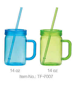 Vaso de Plástico Moldeado por Soplado de 16oz con Asa, Tipo Mason, de Una Sola Capa, Reutilizable y Apto para Alimentos, Regalo Promocional - Product Image 1