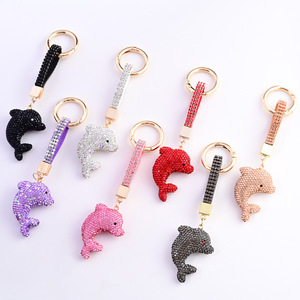 Cartoon Crystal Dolphin Keychain - Rhinestone Marine Charm Sparkling Bag Pendant for Women
