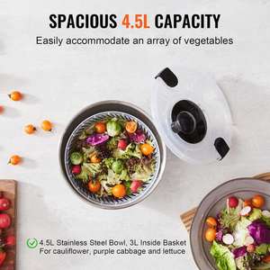 Essoreuse à salade en acier inoxydable, 4,2 litres, lave-légumes, sécheuse à laitue sans BPA avec manivelle, base antidérapante, compatible lave-vaisselle - Product Image 3