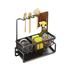 Support de rangement pour évier de cuisine en acier au carbone, type sur pied, pour éponge, chiffon et torchon, avec égouttoir de comptoir et support de robinet - Product Image 1