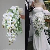 Bouquet de mariée en forme de goutte d'eau, fait main, avec orchidées, papillons, fougères d'asperges, pour séances photo de mariage et en studio - Vente en gros