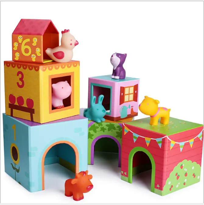 custom children Educational Model game happy animals Paper cardboard Stacking Block Cubes toy Set