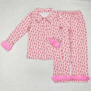 NO Tariffs Contate-nos GLP1869 RTS 2025 Mulheres Vestuário Atacado <span class=keywords><strong>Kids</strong></span> Adult Matching <span class=keywords><strong>Sets</strong></span> Pink Plush Long Sleeve Pants Pijama Set - Product Image 4