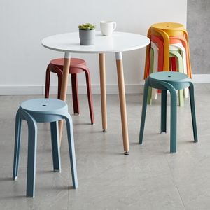 Modern Plastic <b>Stool</b> High Chair For Home Dining Room Nordic Style Square Round <b>Seat</b> Stackable Design - Product Image 3